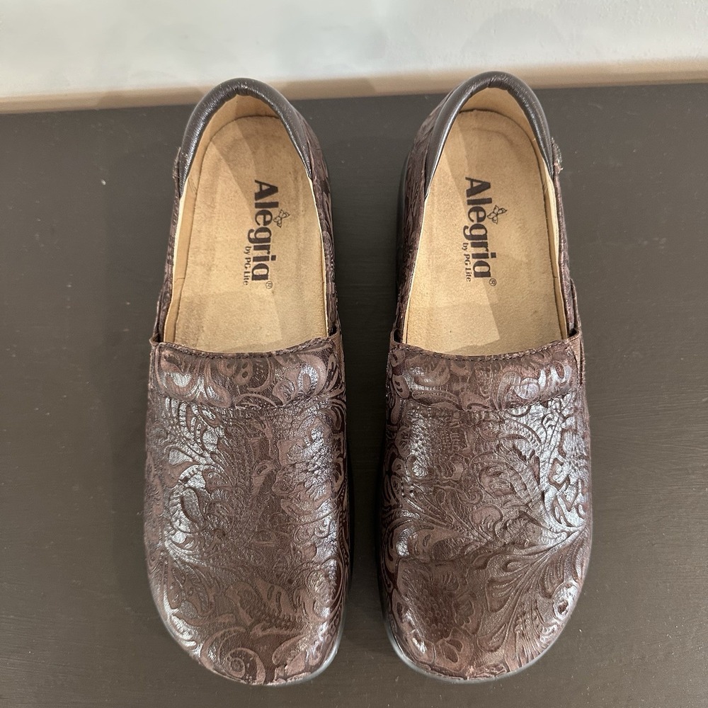 Alegria Keli Womens 39/9 Shoe‎ Brown Paisley Embossed Leather Slip Resistant - Picture 5 of 8